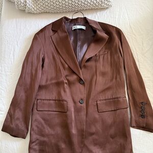 Zara Brown Blazer Tailored Suit Jacket